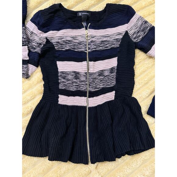 Women’s Inc International Zip Sweater Striped peplum Long Navy Black medium - Picture 4 of 7